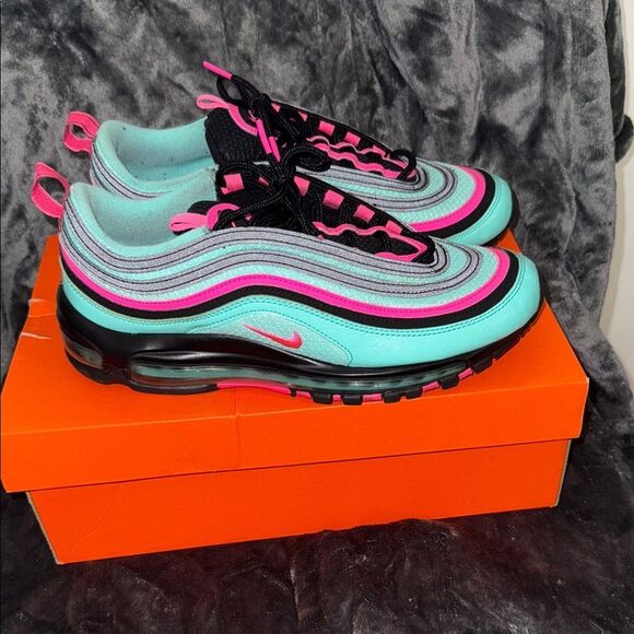 Nike Air Max 97 Men's Shoes - Aqua and Fuchsia - Picture 3 of 7